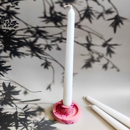 Pink candlestick holder, marble taper candle holder