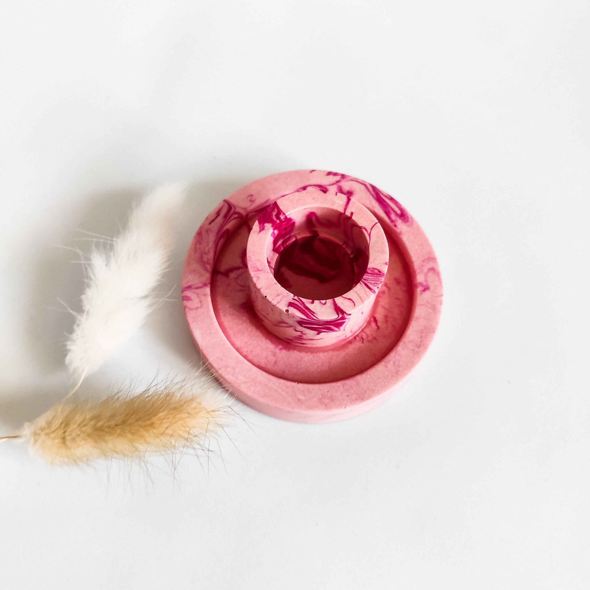 Pink candlestick holder, marble taper candle holder