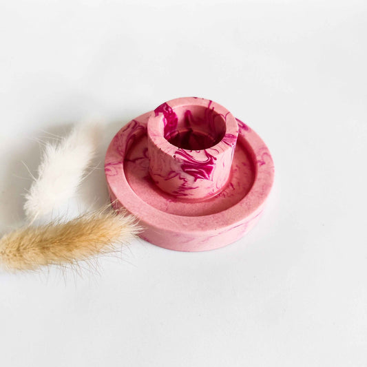 Pink candlestick holder, marble taper candle holder