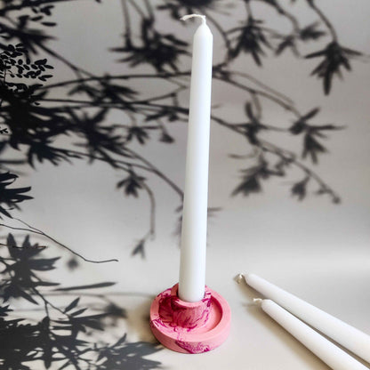 Pink candlestick holder, marble taper candle holder